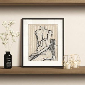 Woman Figure Sketch Art Print, Abstract Line Drawing