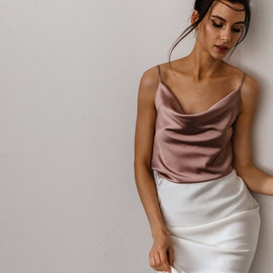 Silk Satin Cami Top: Cowl Neck, Adjustable Straps