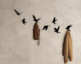 Bird Coat Hooks: Decorative Steel Wall Hooks, Modern Key Hanger
