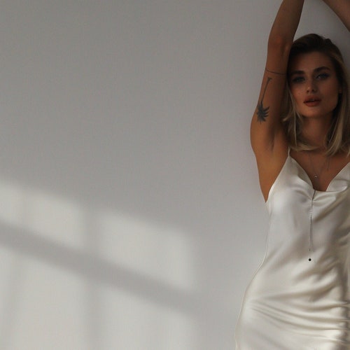 white silk dress Women silk slip dress with cowl neck Midi minimal wedding dress dress  slip White slip dress wedding dress