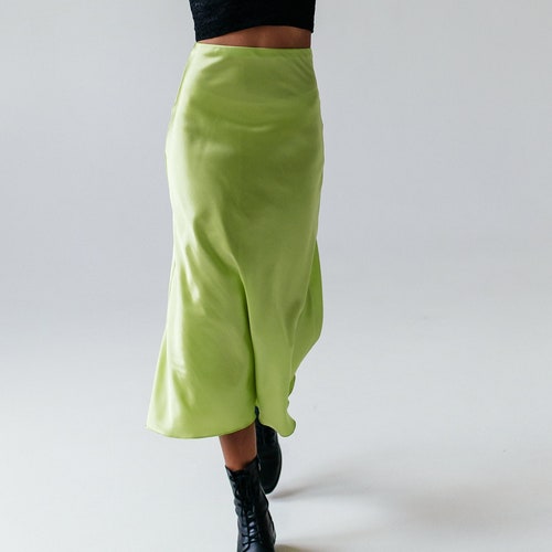 Silk Slip Skirt Mini Lime Silk Satin Skirt Silk Slip Bias Cut - Etsy