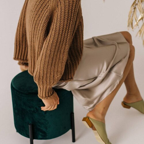 Silk slip skirt beige grey silk satin skirt Silk slip bias cut skirt slip skirt Silk clothing basics Midi satin skirt gray below the knee