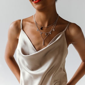 Natural Silk Cami Top: Beige Gray Cowl Neck Camisole