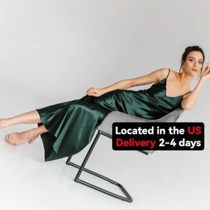 Teal Silk Midi Dress: V-Neck Open Back Satin Prom Dress