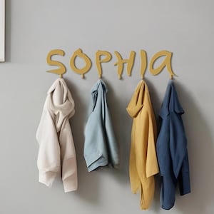 Ganchos de pared personalizados con nombre dorado, decoración para habitación infantil, ganchos elegantes con letras doradas, ganchos de pared con letras A, B y C, juego de toallas personalizado.