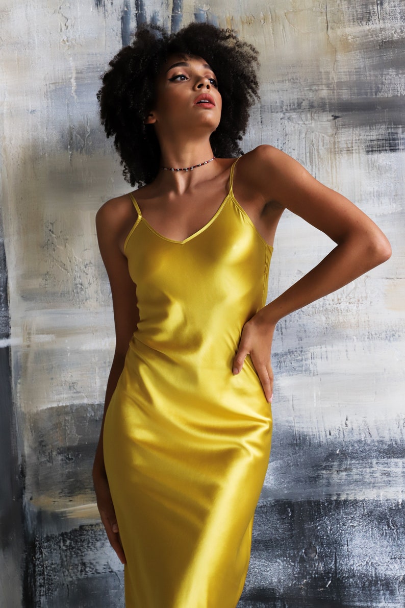 mustard slip dress