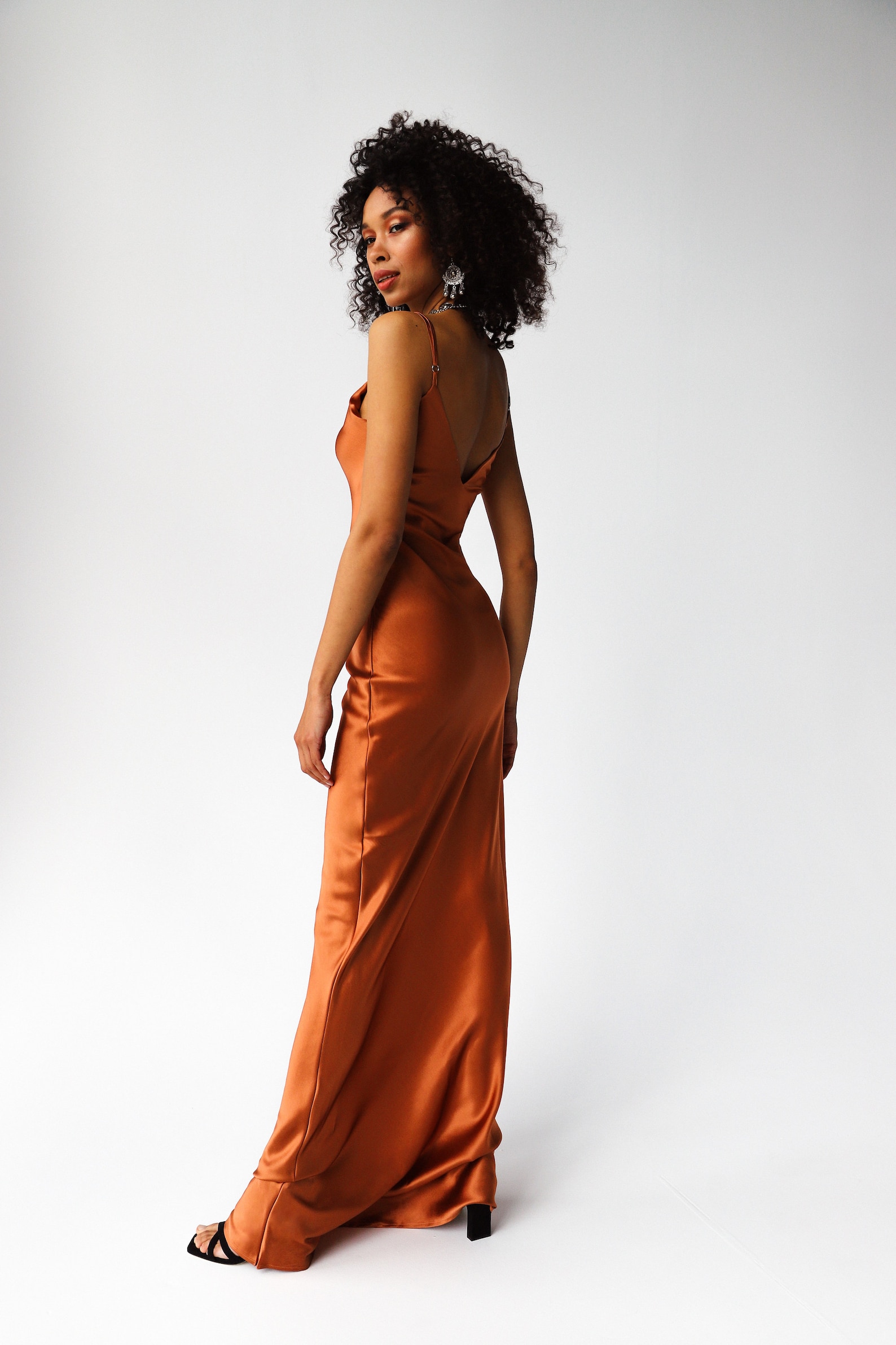 Bronze vneck silk slip midi dress Silk slip trends dress Etsy España