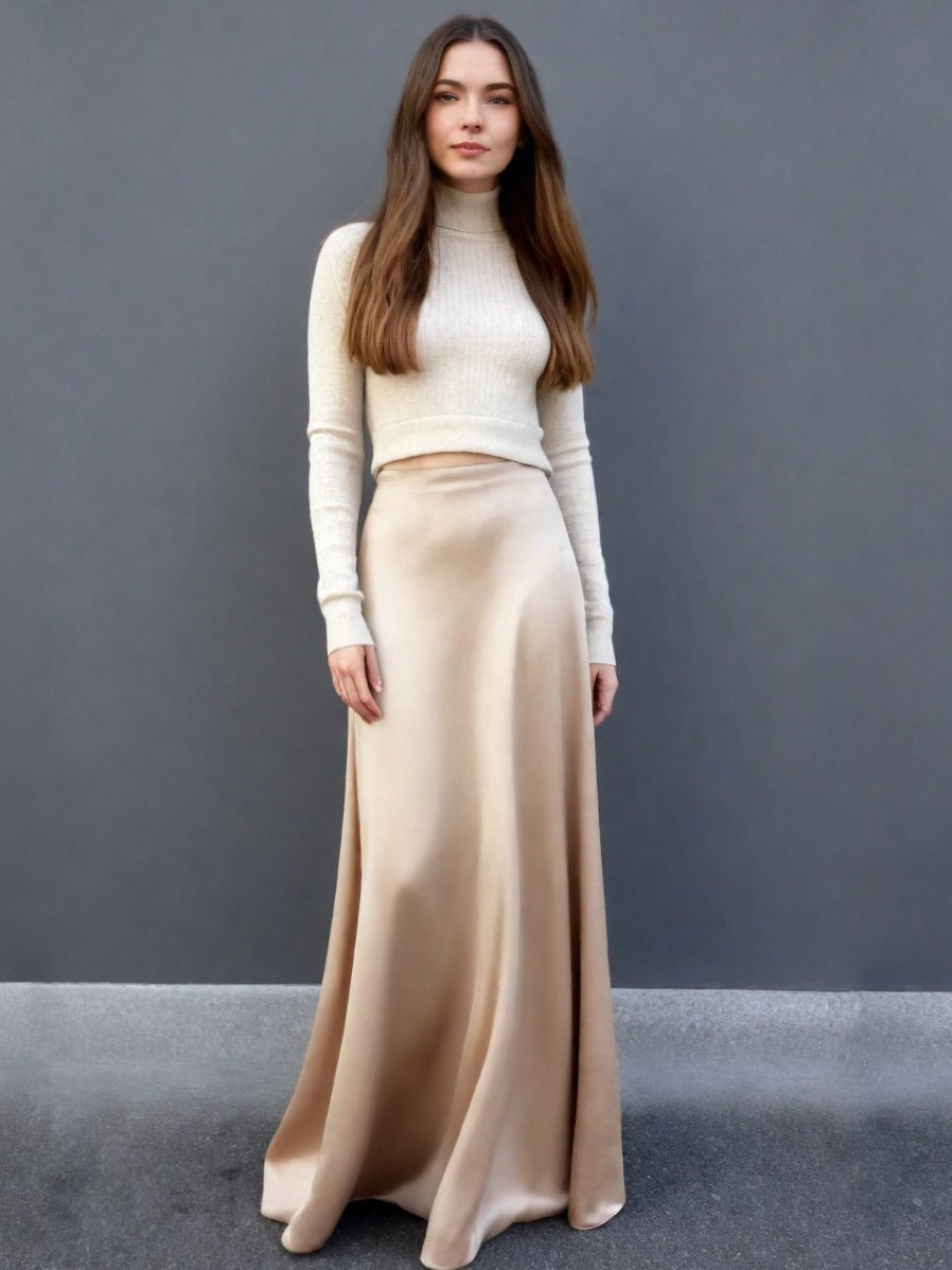 Satin skirt ivory new arrivals