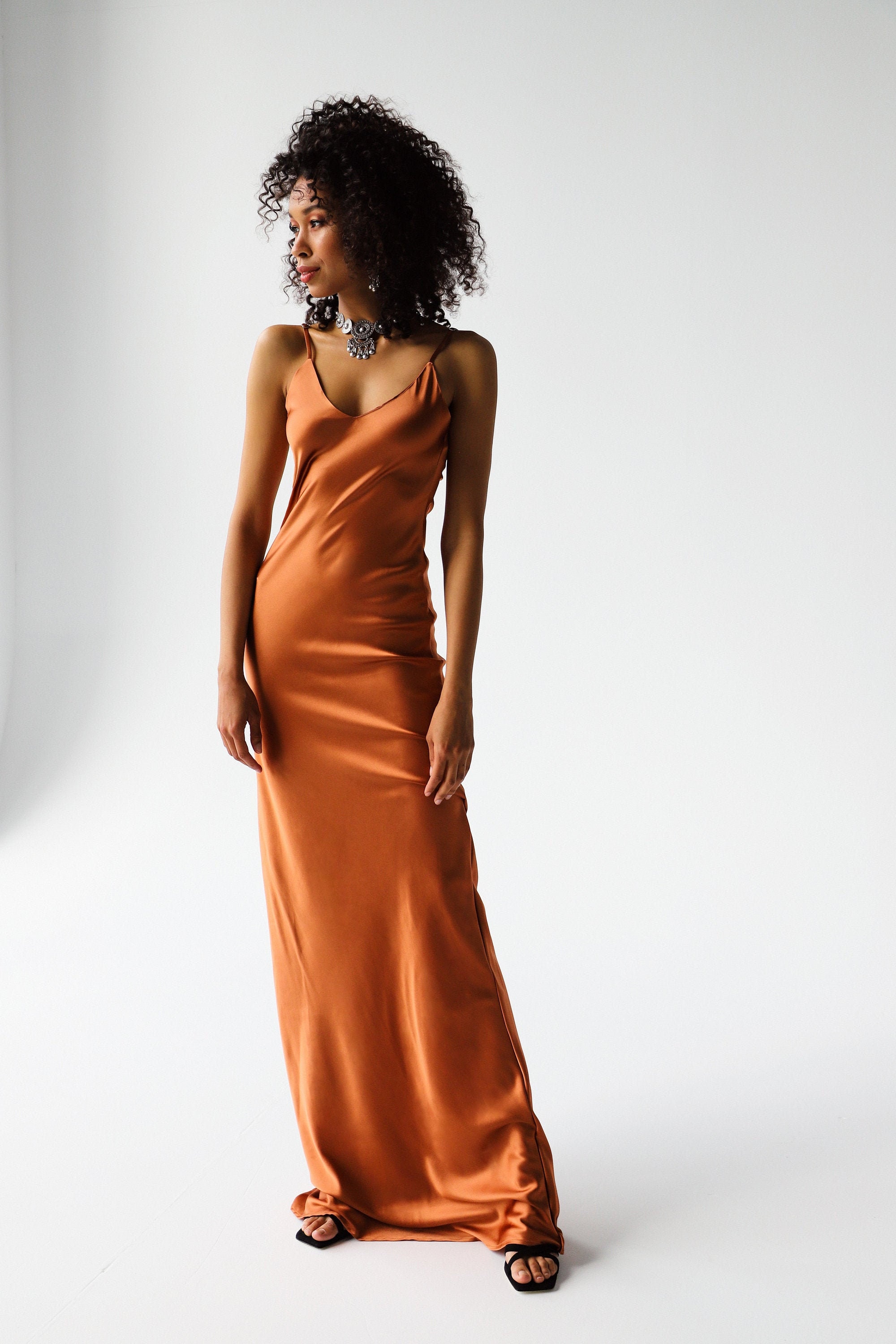 Bronze vneck silk slip midi dress Silk slip trends dress Etsy