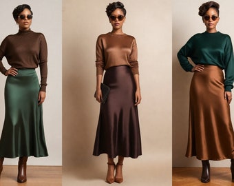 【COLOR iN ID】Cut-off layered skirt Many Colors Silk Satin Skirt Bias Cut Stretch Silk Slip
