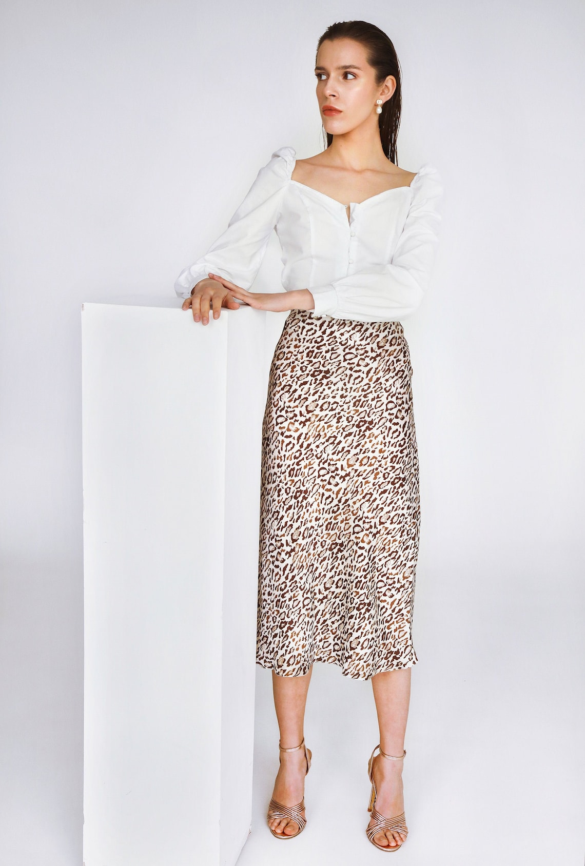 Natural Slip silk skirt leopard print real silk slip midi Etsy