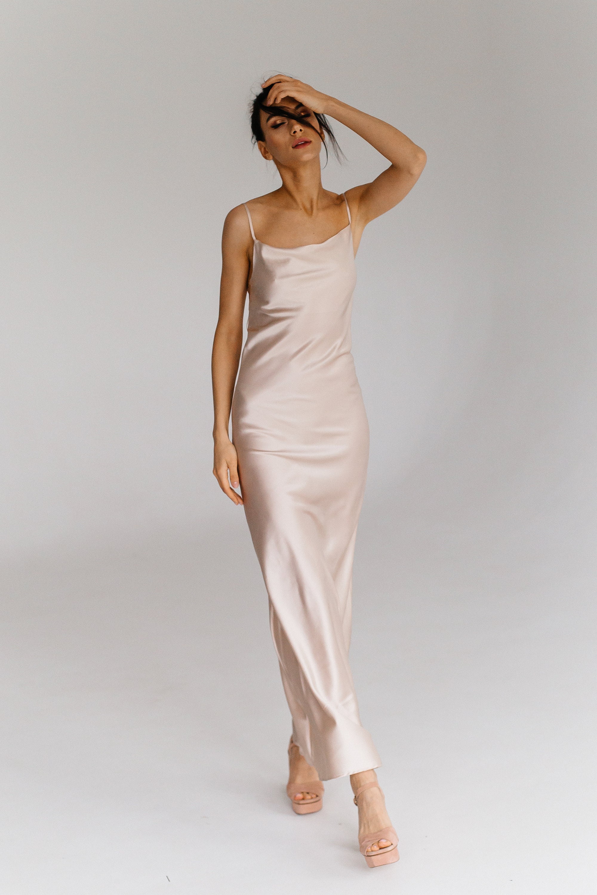 Light Beige Silk Slip Midi Dress Silk 