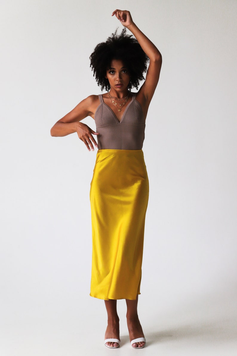 Natural Slip Silk Skirt Yellow 100 Real Silk Slip Midi Aline Etsy