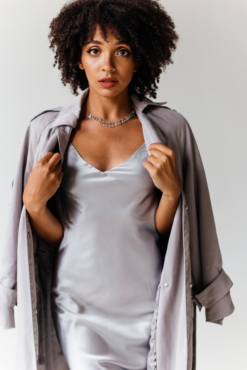 silver slip dress midi