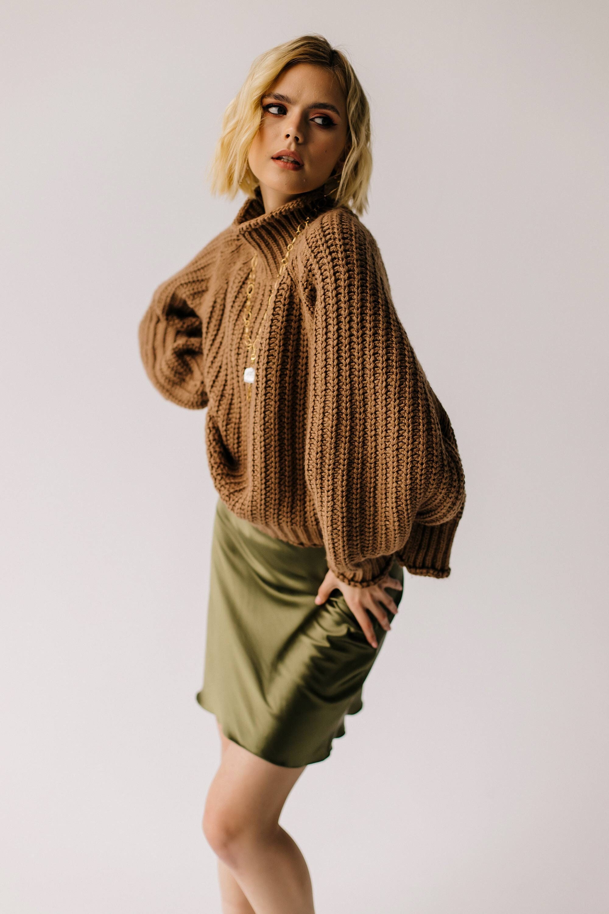 Silk Slip Mini Skirt Khaki Green Real 