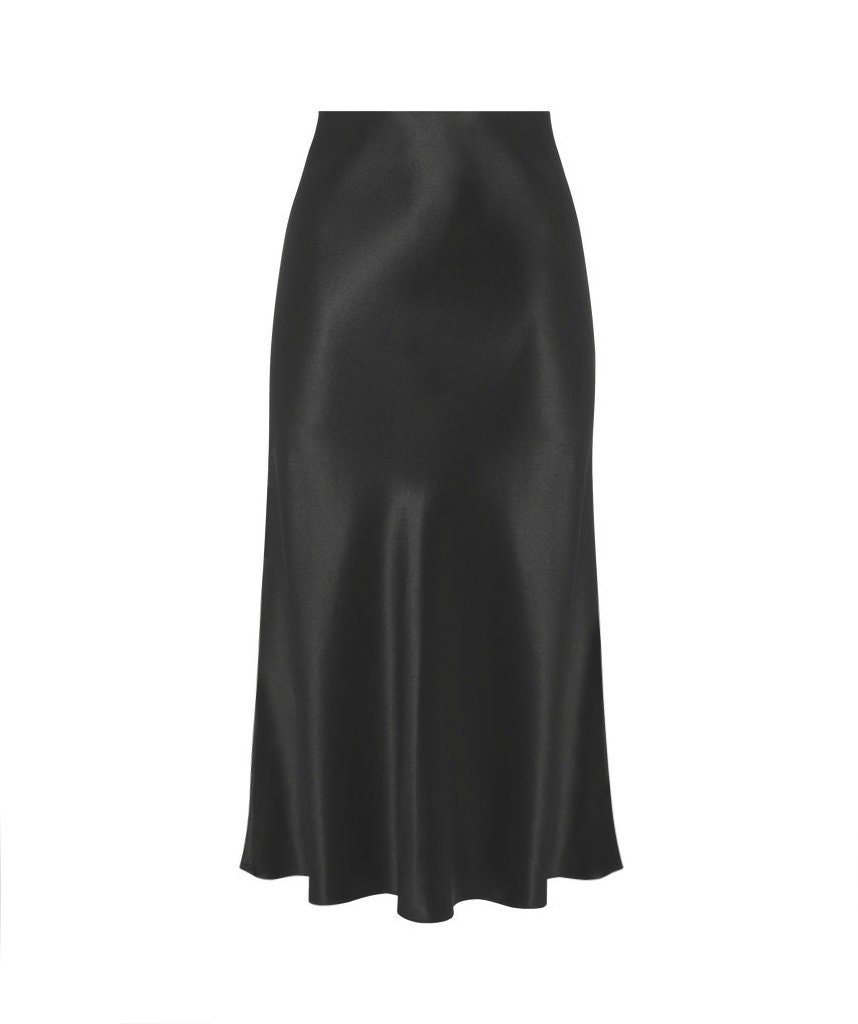Silk slip midi skirt black 100% real silk slip midi a-line | Etsy
