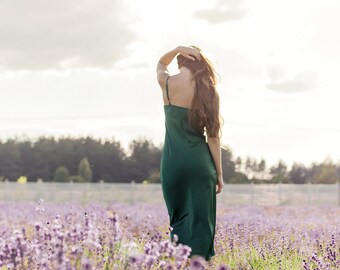 Forest Green Silk Slip Midi Dress Silk Slip Trends Dress