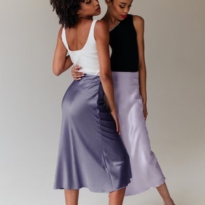 Silk slip skirt lilac 100% real silk slip midi a-line skirt women skirt bias cut slip skirt trends outfits silk satin skirt image 5