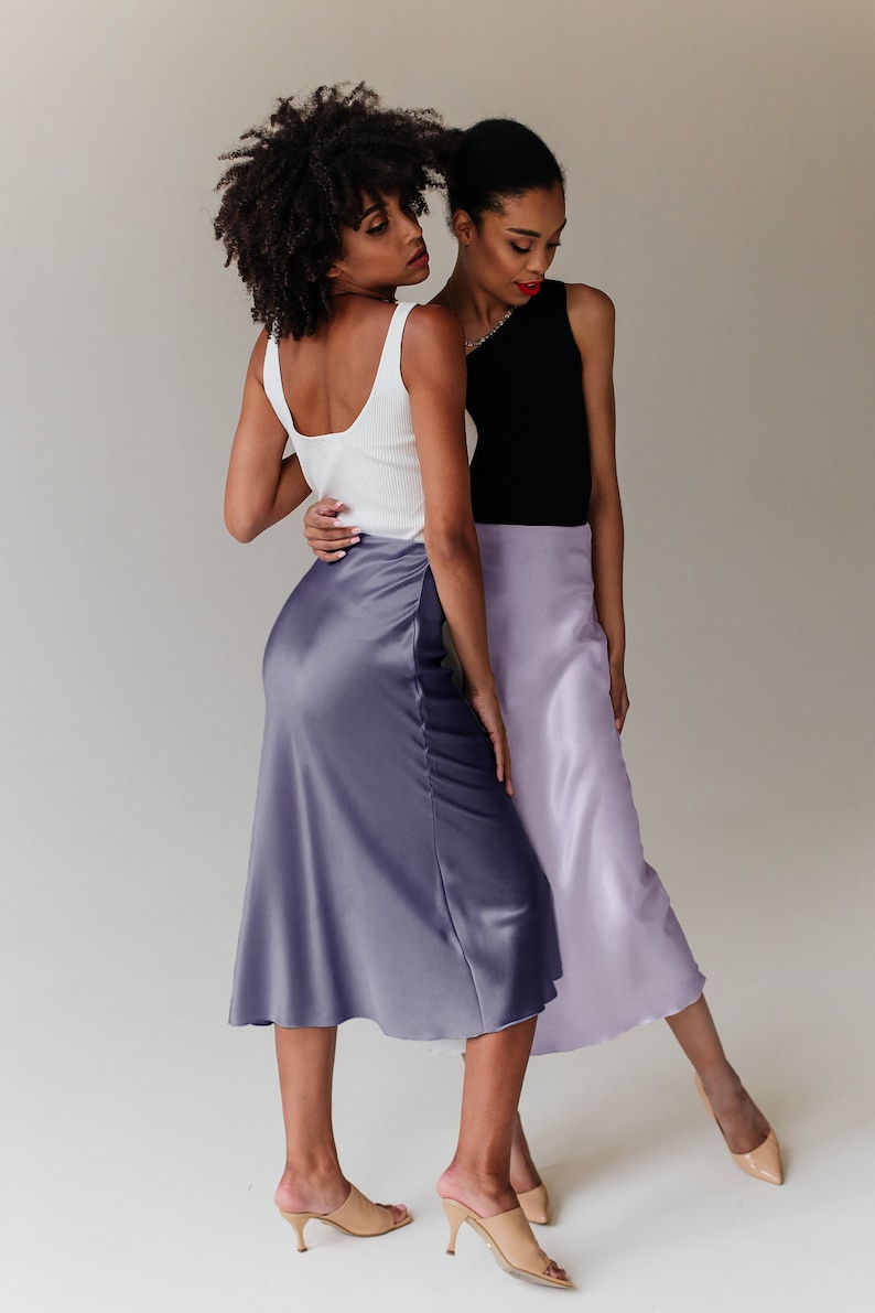 Silk slip skirt lilac 100% real silk slip midi a-line skirt women skirt bias cut slip skirt trends outfits silk satin skirt image 5