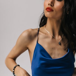 Real Silk Cami Top: Blue Cowl Neck Silk Camisole