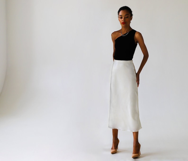 White slip silk skirt TWO layers 100 real silk slip midi Etsy