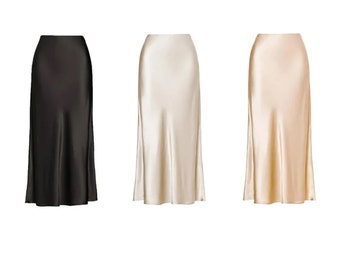 Many colors silk satin skirt bias cut Silk slip skirt midi Silk clothing Silk basics beige black sand silk skirt sale