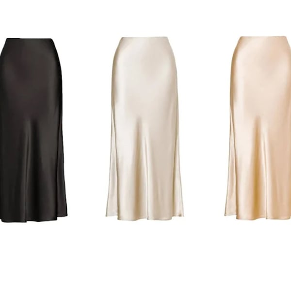 Many colors silk satin skirt bias cut Silk slip skirt midi Silk clothing Silk basics beige black sand silk skirt sale