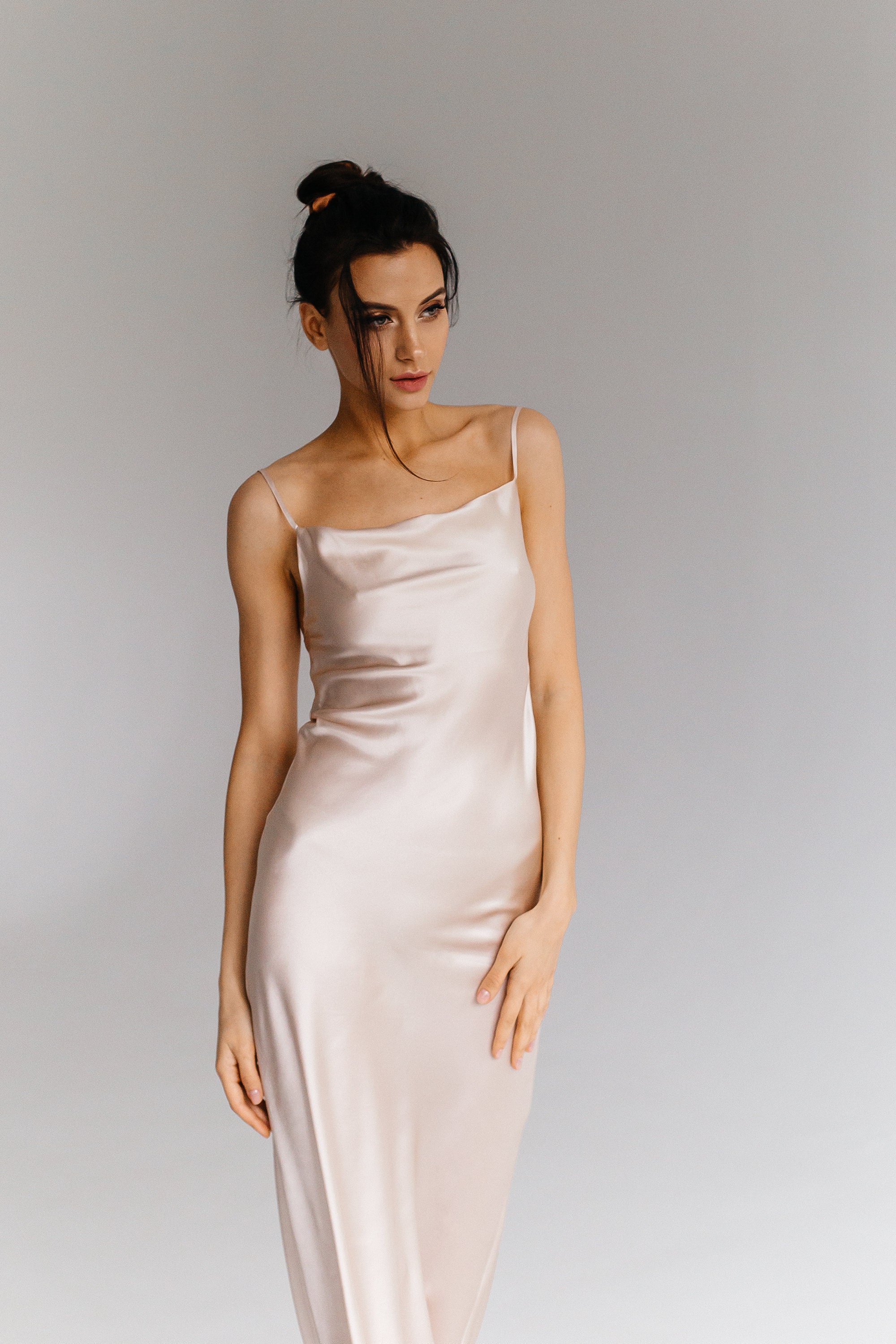 Light beige silk slip midi dress Silk slip trends dress Etsy