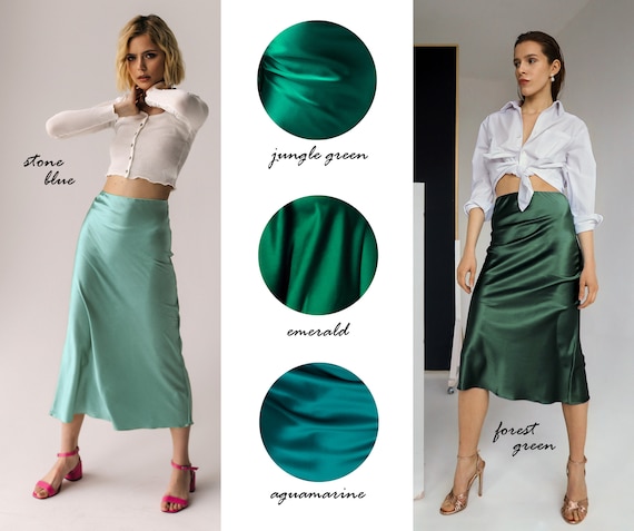 Many Colors Silk Satin Skirt Bias Cut Stretch Silk Slip Skirt Midi