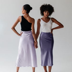 Silk slip skirt lilac 100% real silk slip midi a-line skirt women skirt bias cut slip skirt trends outfits silk satin skirt image 2