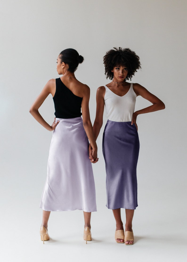 Silk slip skirt lilac 100% real silk slip midi a-line skirt women skirt bias cut slip skirt trends outfits silk satin skirt image 2