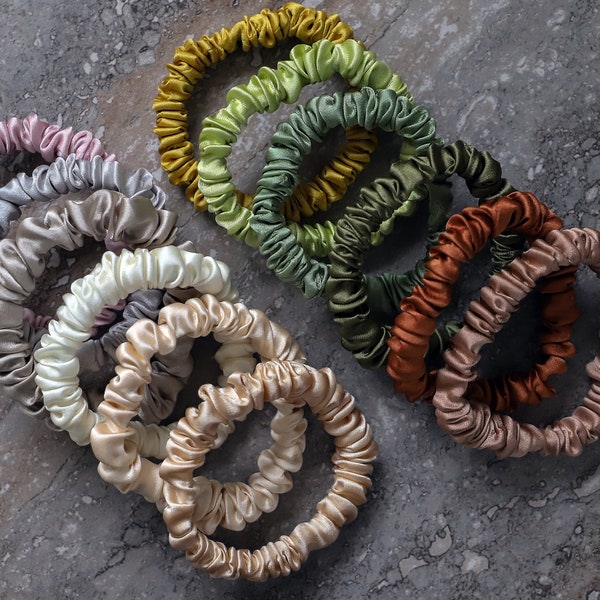 VIELE FARBEN Maulbeerseide Kleine Scrunchy echte 100% Seide Satin Seidenkrawatte Seidenpflegesatin weiche kleine elastische Seide weiche Haare kleines elastisches Band