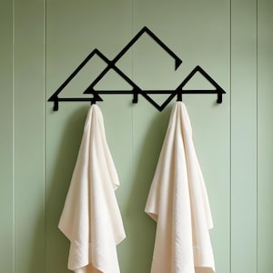 Geometric Mountain Coat Rack: Modern Black Metal Wall Hanger