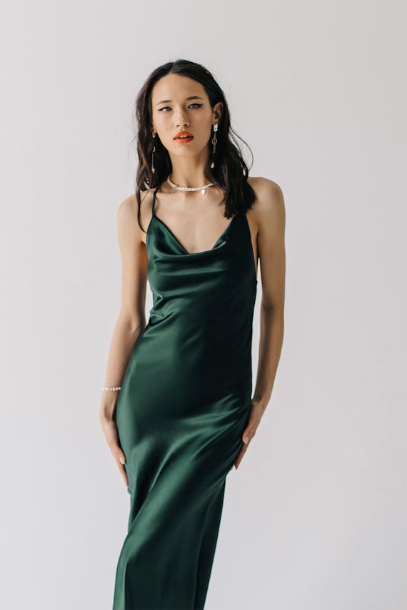 Forest Green Silk Slip Midi Dress Silk ...