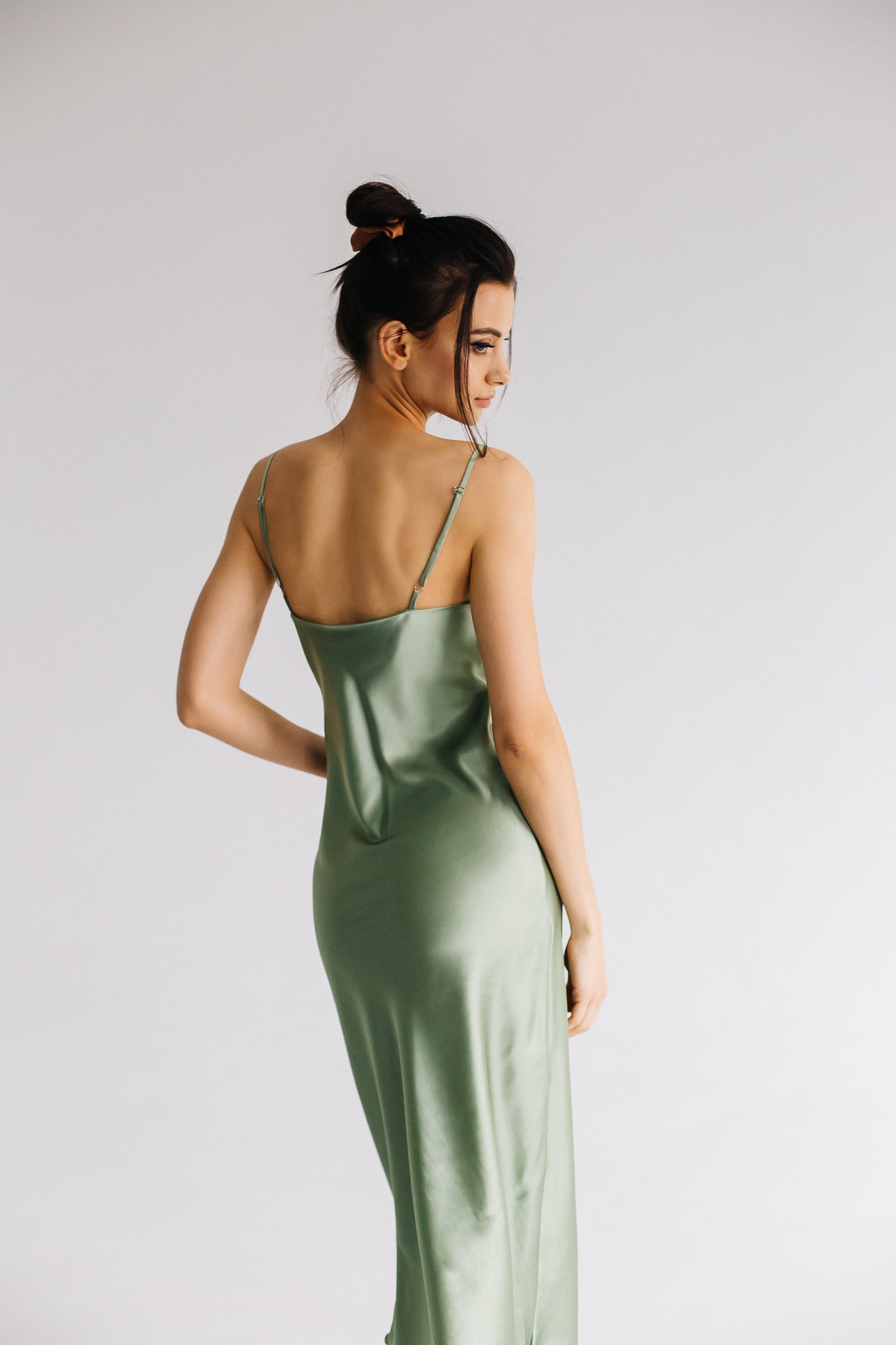 strapless silk slip dress