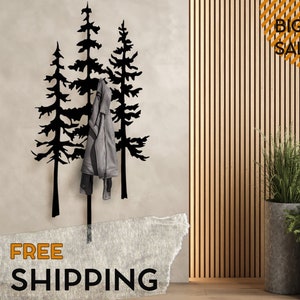 Large Forest decor Wall mount Metal Pine Tree Wall Decor Forest Wall Art Hanger Coat Rack Stylish Organization for Entryway custom made