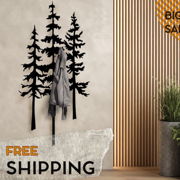 Large Forest decor Wall mount Metal Pine Tree Wall Decor Forest Wall Art Hanger Coat Rack Stylish Organization for Entryway custom made