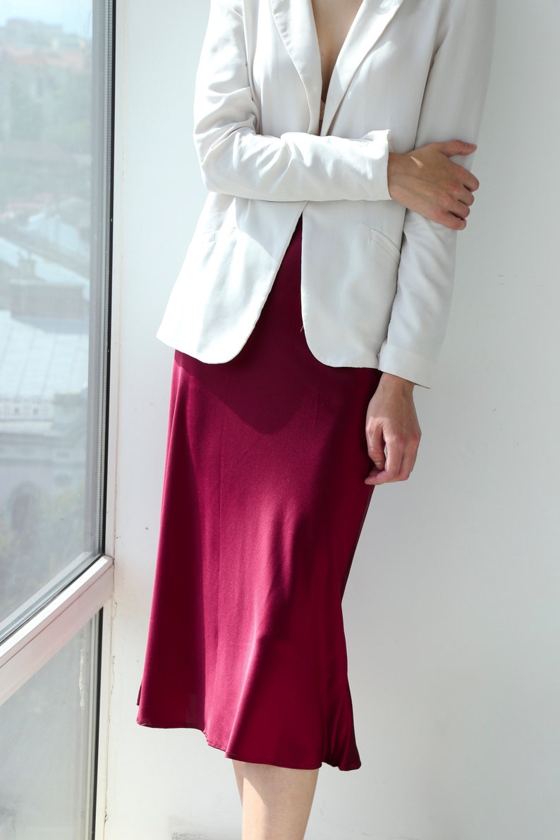 Natural Slip silk skirt Wine 100 real silk slip midi aline Etsy