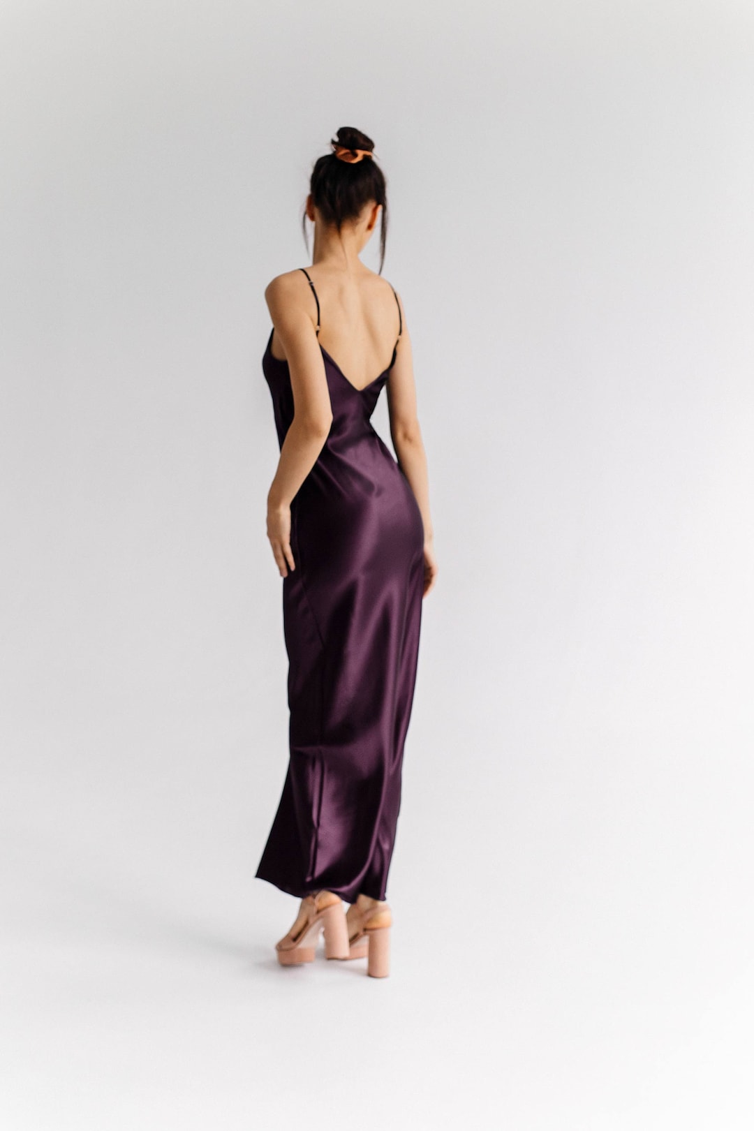 Buy Plum Silk Slip Dress: Low Back Midi Prom Dress Online in India