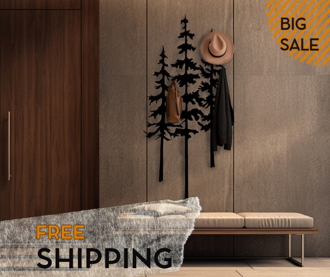 Large Metal Pine Tree Wall Decor Forest Wall Art Hanger Coat Rack