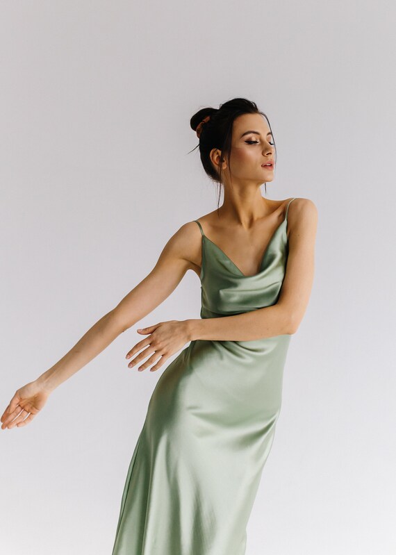 sage green slip dress