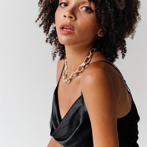 Black Silk Cami Top: Cowl Neck Mulberry Silk Camisole