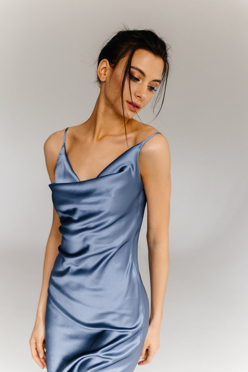 Pale blue new silk slip midi dress Silk slip trends dress | Etsy
