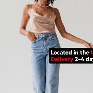 Silk Cami Top: Beige Cowl Neck, Thin Strap Silk Camisole