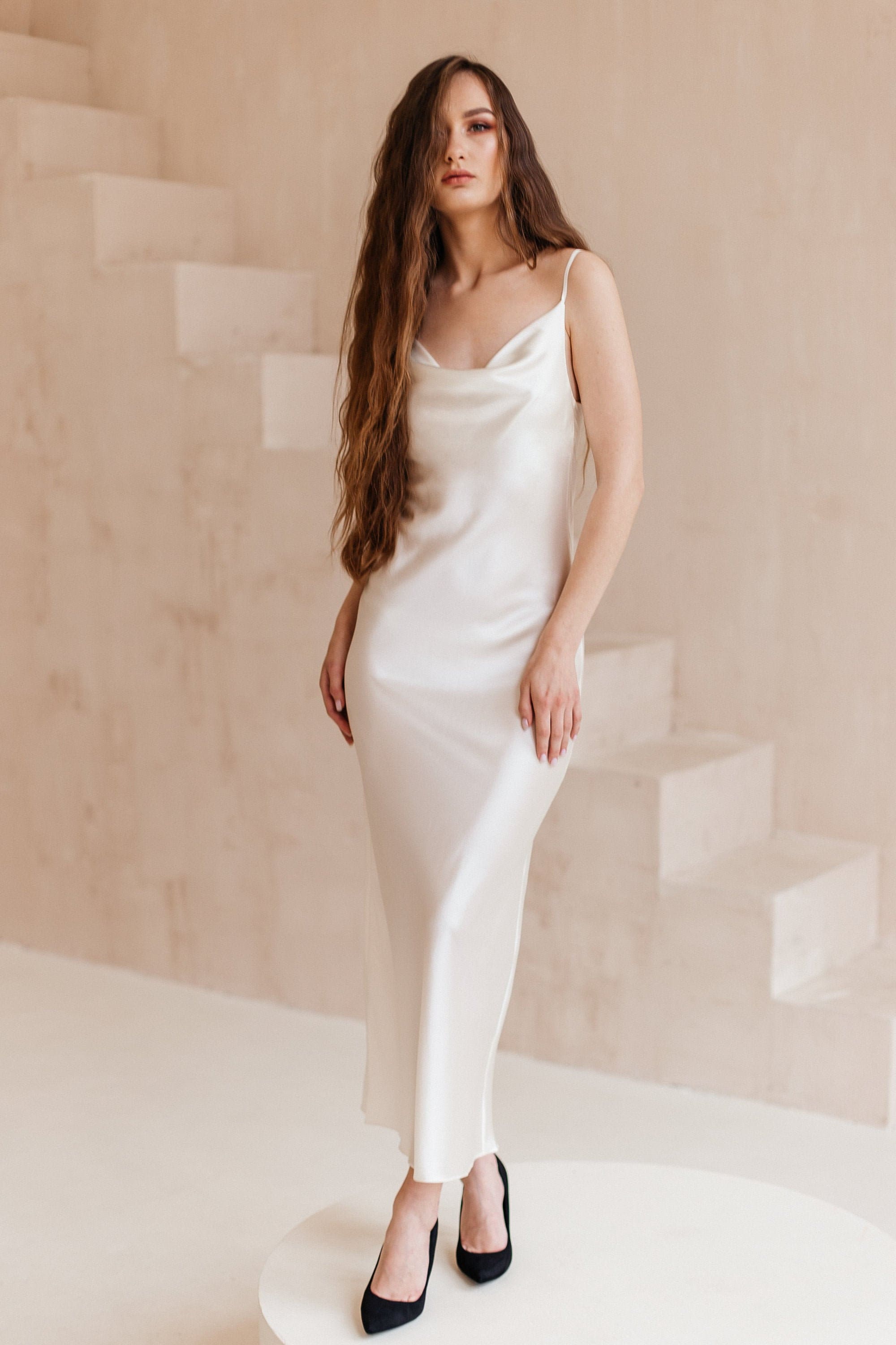 Ivory Silk Slip Midi Dress Silk Slip ...