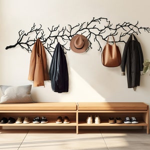 Unique Wall Decor Entryway Large Metal Branch Wall Hanger Coat Rack Stylish Organization Entryway furniture tree black metal custom made image 3