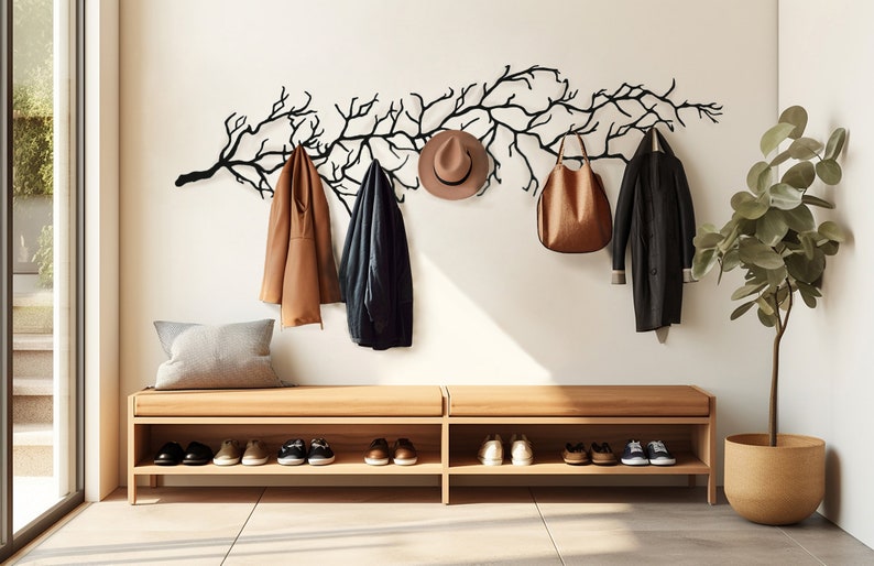 Unique Wall Decor Entryway Large Metal Branch Wall Hanger Coat Rack Stylish Organization Entryway furniture tree black metal custom made image 3