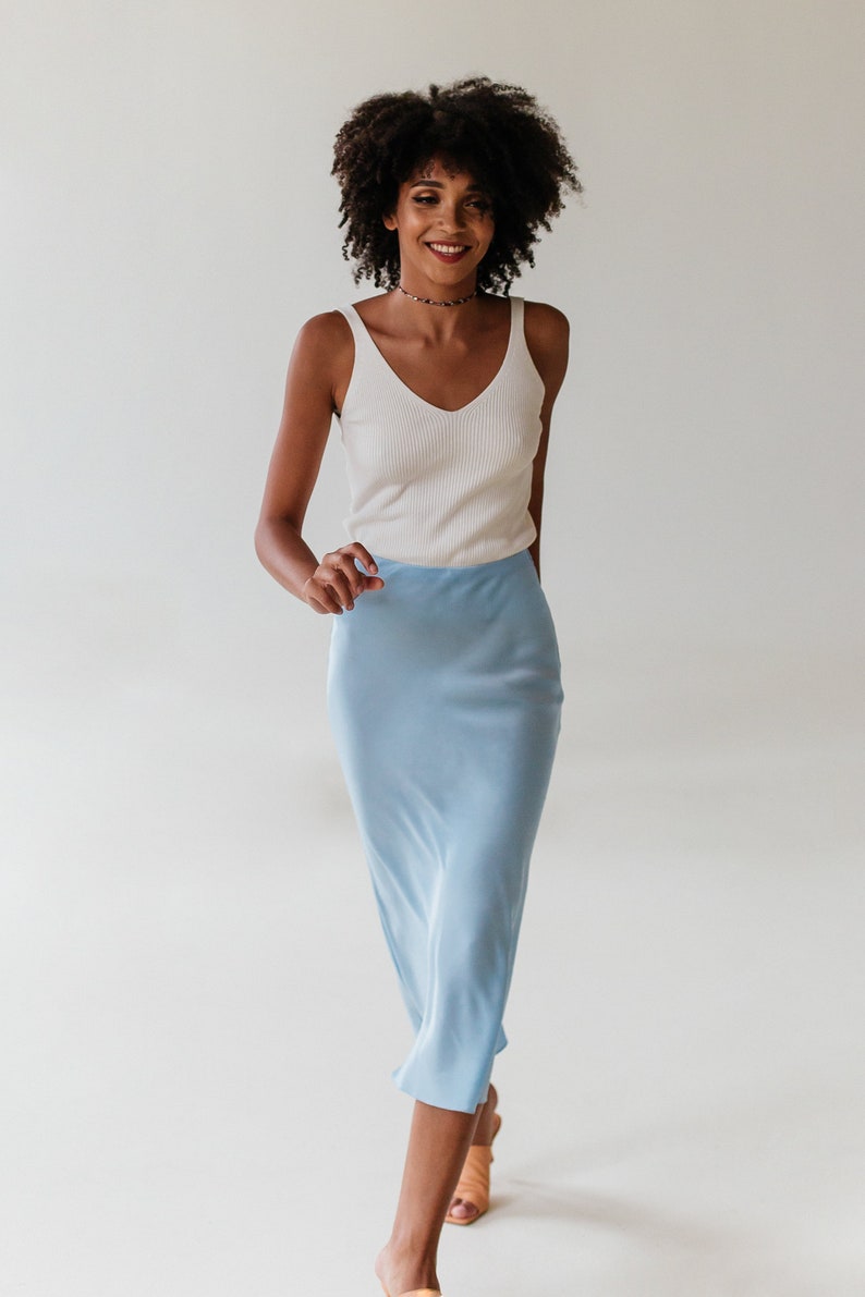 SALE Natural Slip Silk Skirt Light Blue 100 real Silk Slip Etsy UK