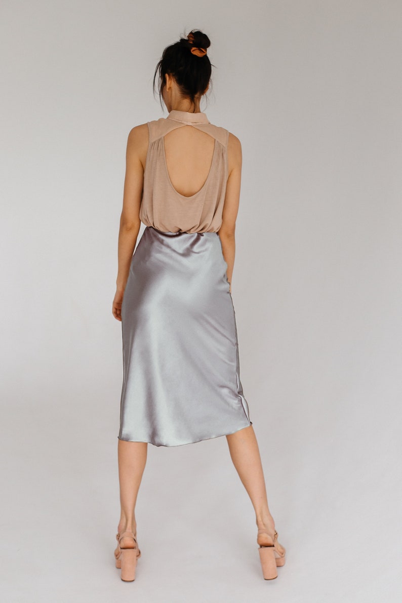 Natural Slip Silk Skirt Silver 100 Real Silk Slip Midi Aline Etsy
