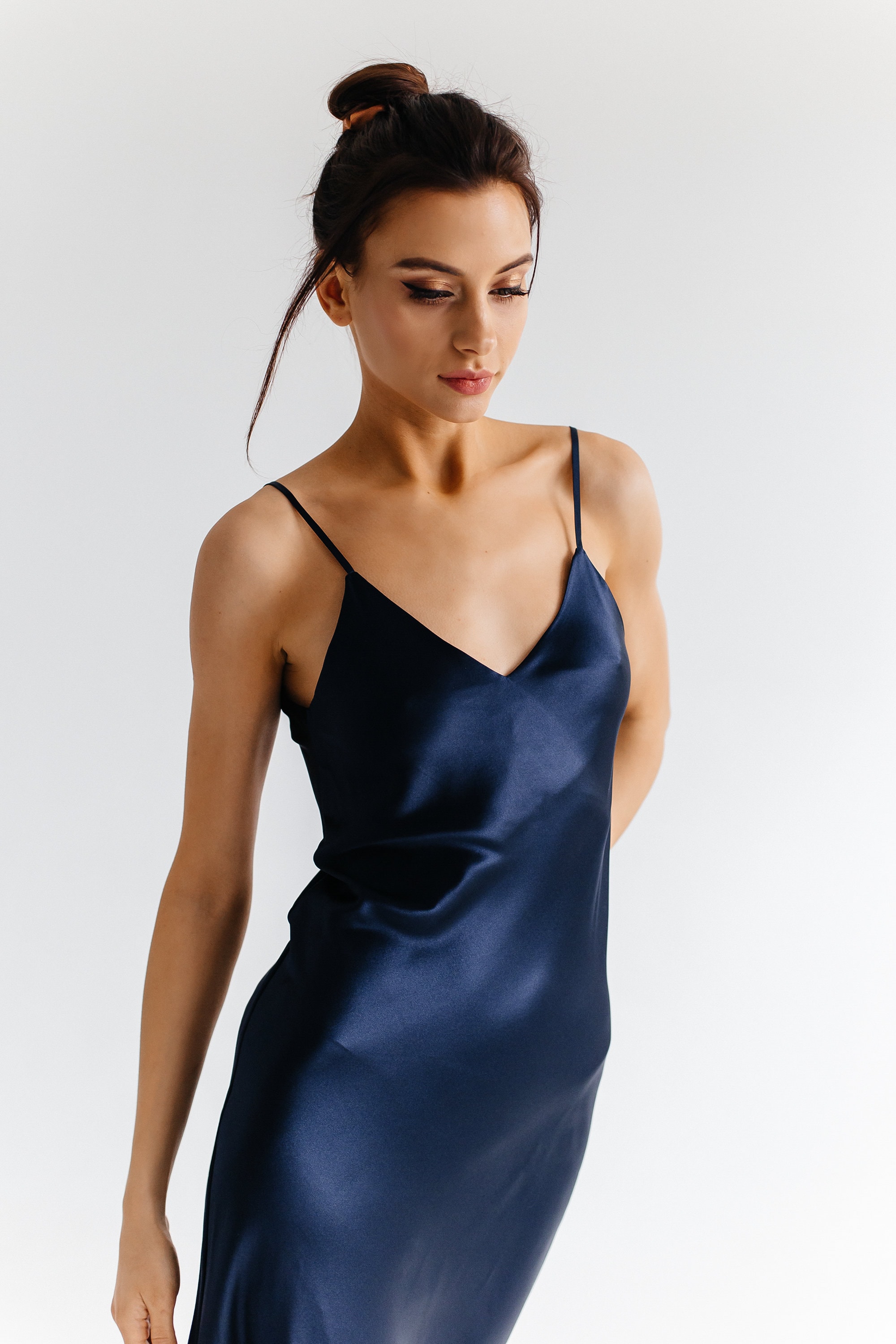 navy silk dress